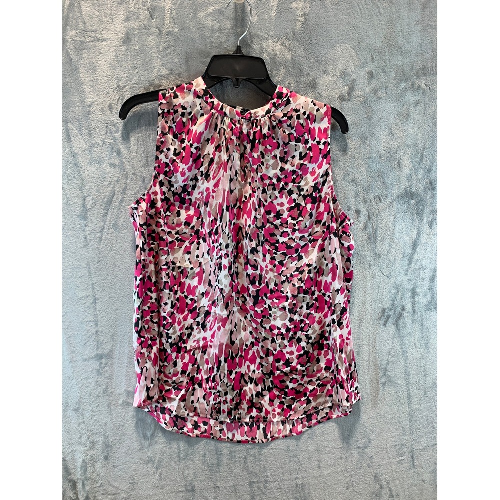 Kasper Pink Perfection Multi Abstract Print Sleeveless High Neck Blouse Medium